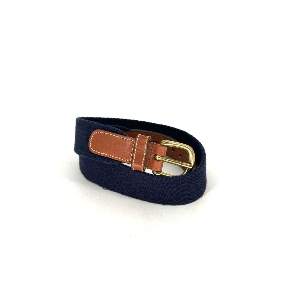 Vtg Dooney & Bourke At Ease Belt Womens 24 Blue Canvas Brown Leather Solid Brass